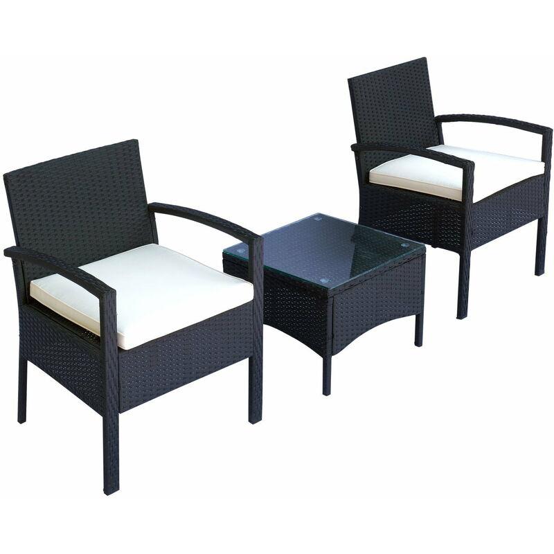 Set Salotto Da Giardino 2 Poltroncine E Tavolino Con Cuscini Rattan Sintetico Nero Miozzi