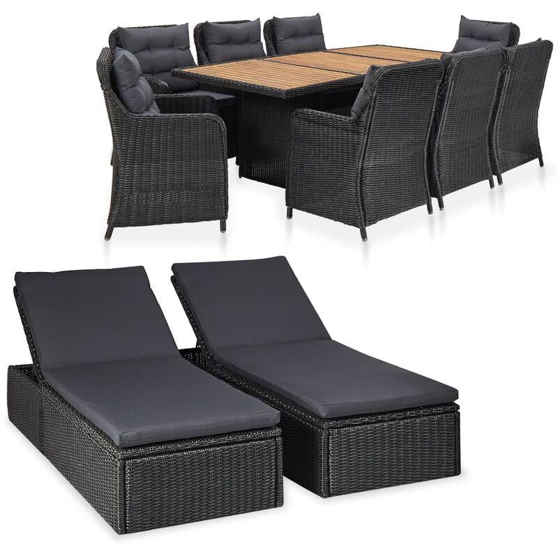 Vidaxl - Set Mobili da Giardino in Polyrattan Nero 11 pz Modello 2 - Nero