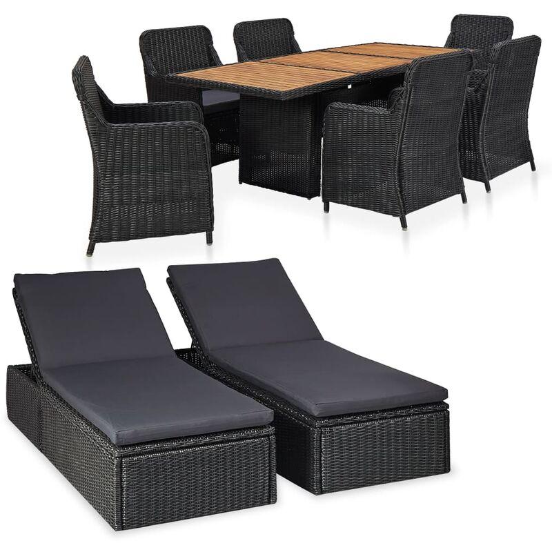 Set Mobili da Giardino in Polyrattan Nero 9 pz Modello 1 - Nero - Vidaxl