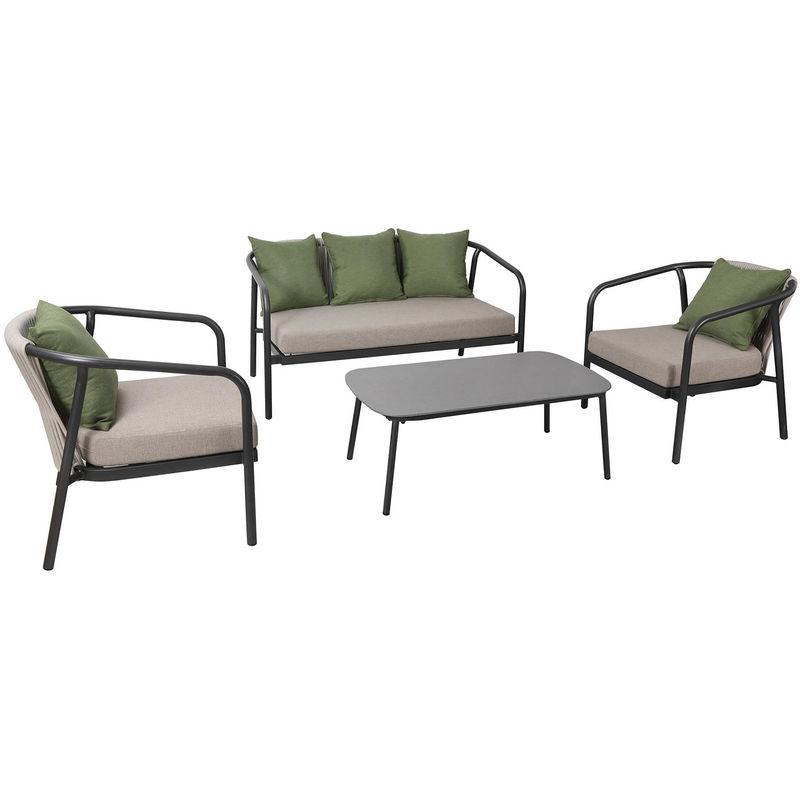 Set Salotto Da Giardino In Alluminio Divano 2 Poltrone E Tavolino Lubecca - Vorghini