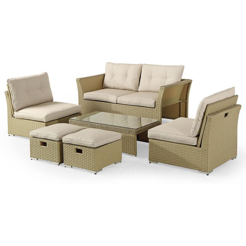 Set Salotto Da Giardino In Rattan Divano 2 Poltrone 2 Poggiapiedi E Tavolino Kraus Tintoretto