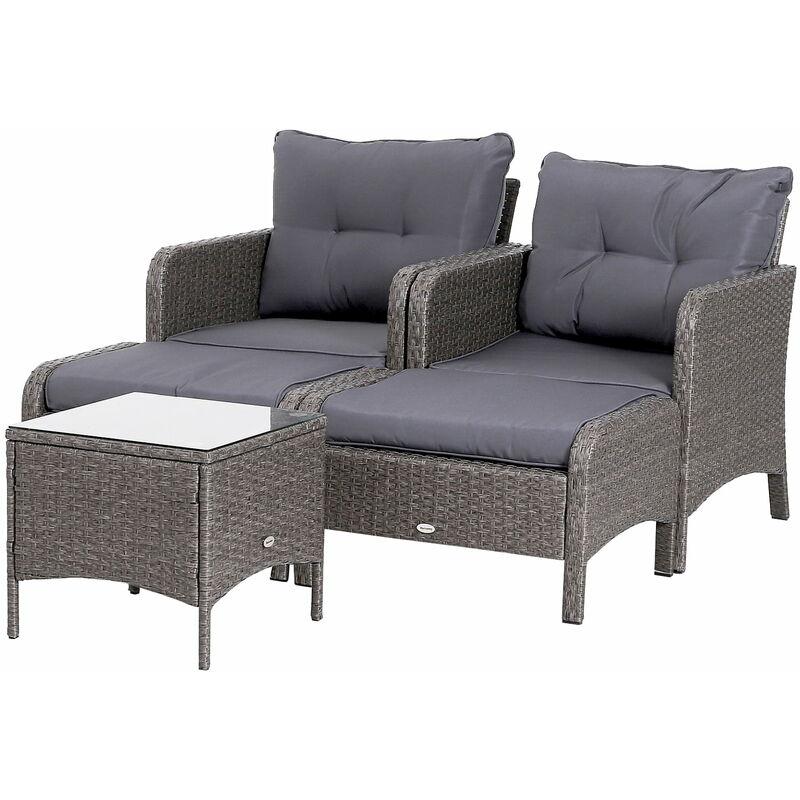 Set Salotto Da Giardino In Rattan Sintetico 2 Divani 2 Pouf E Tavolino Grigio Miozzi