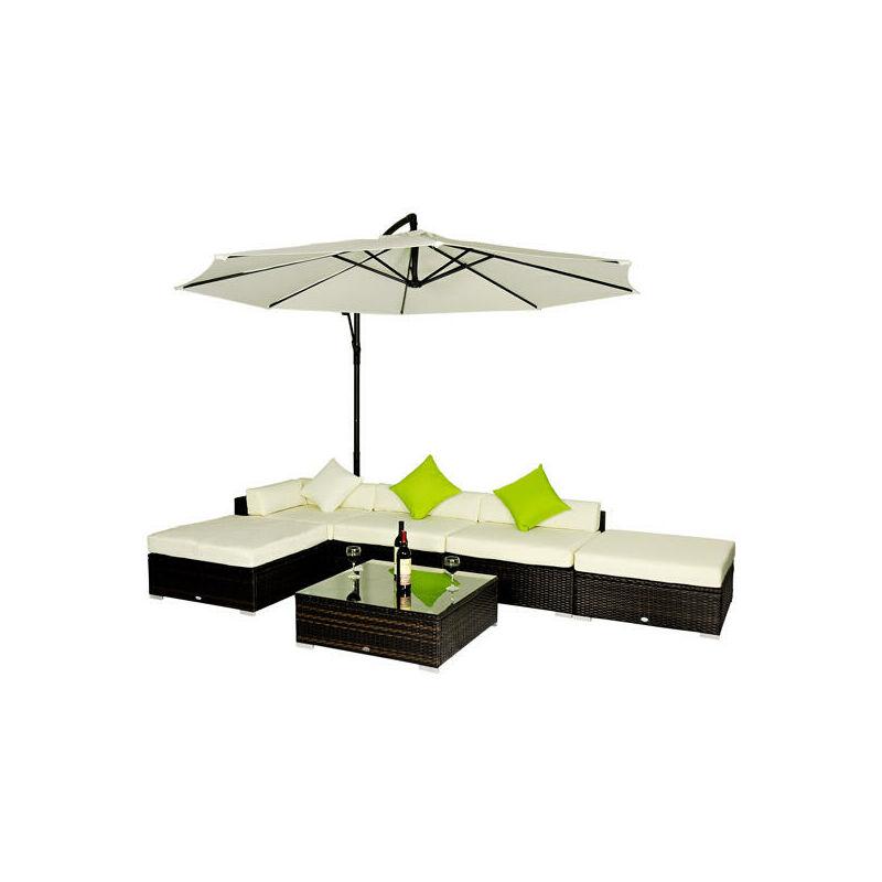 Set Salotto Da Giardino In Rattan Sintetico Divano 2 Pouf E Tavolino Marrone Miozzi