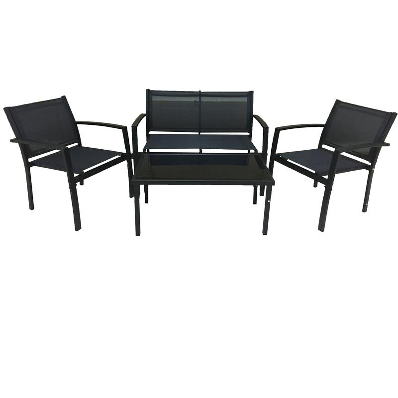 Set Salotto Giardino Divanetto Poltrona Texilene Tavolo Con Vetro Temperato - SOGARI