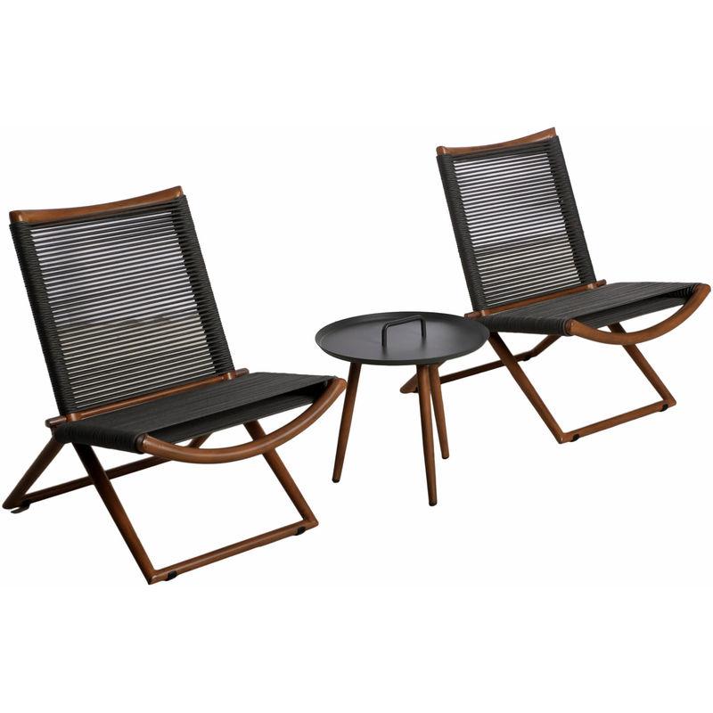 Set Tavolino E 2 Sedie Da Giardino In Alluminio E Corda Bormio Grigio - Vorghini