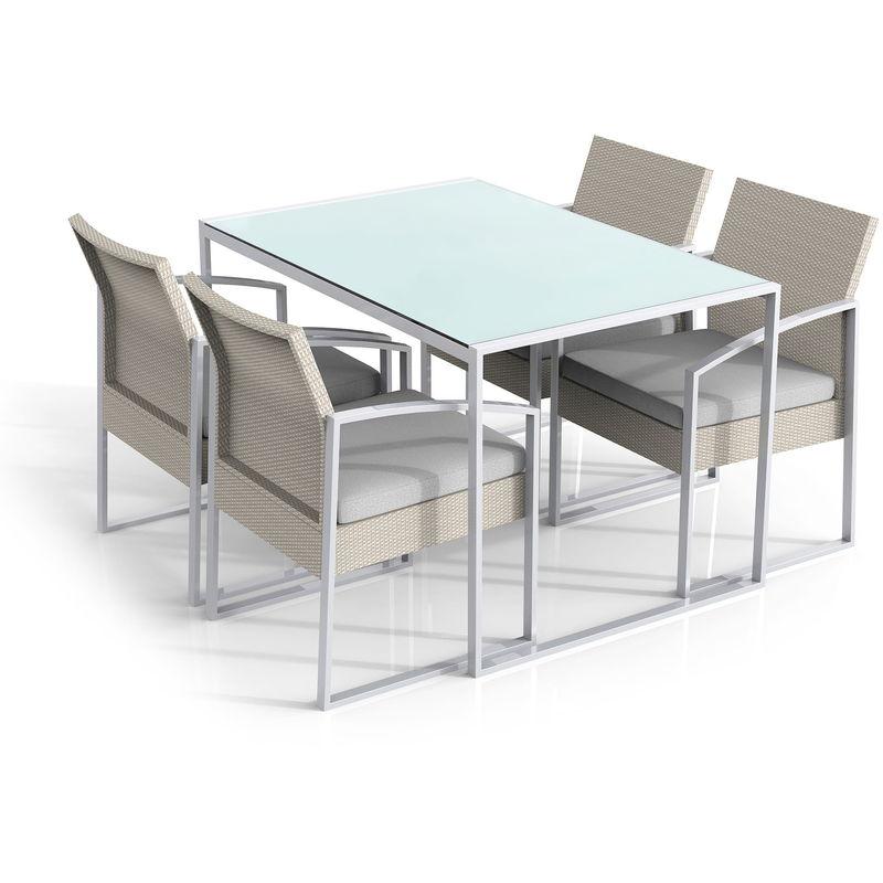Set Tavolo E 4 Sedie Da Giardino In Acciaio E Polyrattan Bilbao Bianco - Fadi