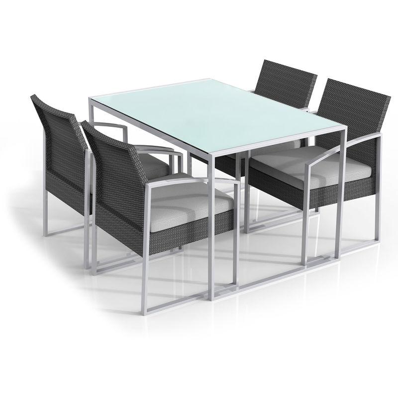 Set Tavolo E 4 Sedie Da Giardino In Acciaio E Polyrattan Fadi Bilbao Nero