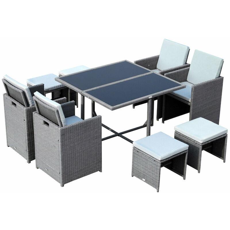 Set Tavolo E 4 Sedie Da Giardino In Rattan Sintetico E Acciaio Con 4 Poggiapiedi Grigio Miozzi