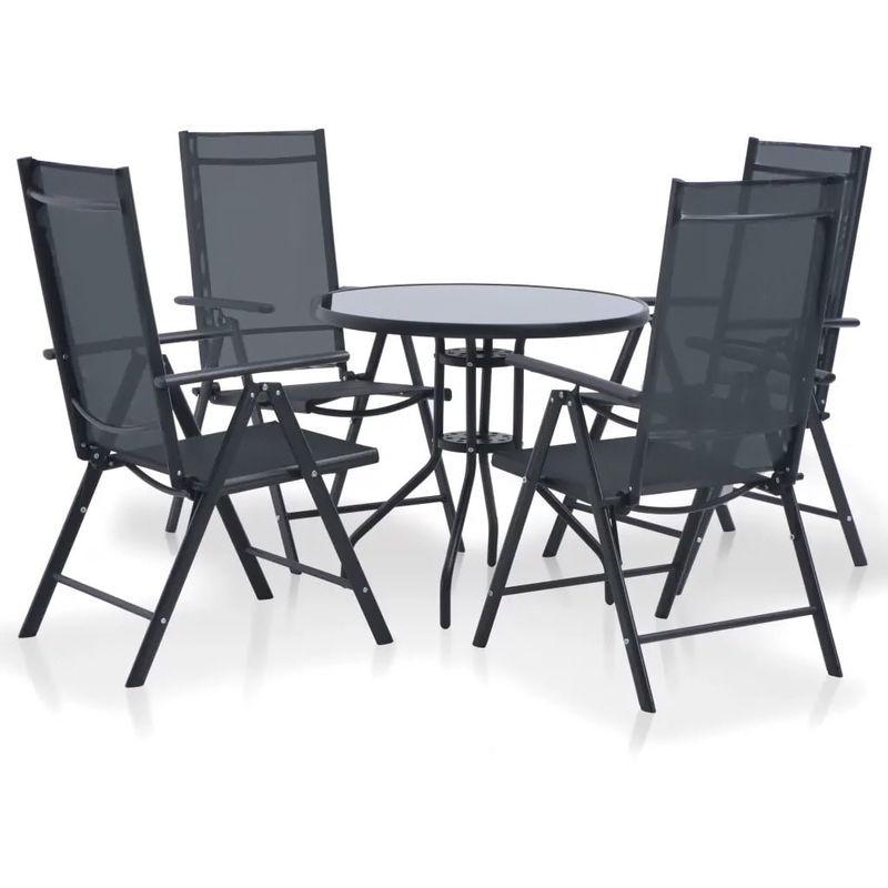Set Tavolo E 4 Sedie Pieghevoli Da Giardino In Metallo E Textilene Nero - Manieri