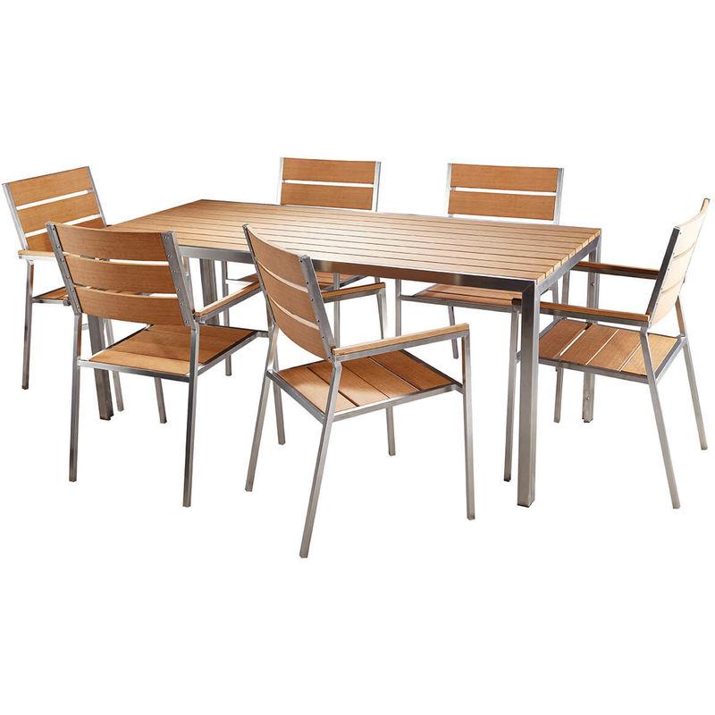 Set Tavolo E 6 Sedie Da Giardino In Acciaio E Sumpar Wood Donatello - Kraus