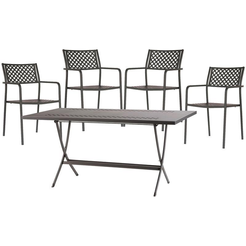 Set Tavolo Pieghevole E 4 Sedie Da Giardino In Acciaio Lola Antracite - Pasotti