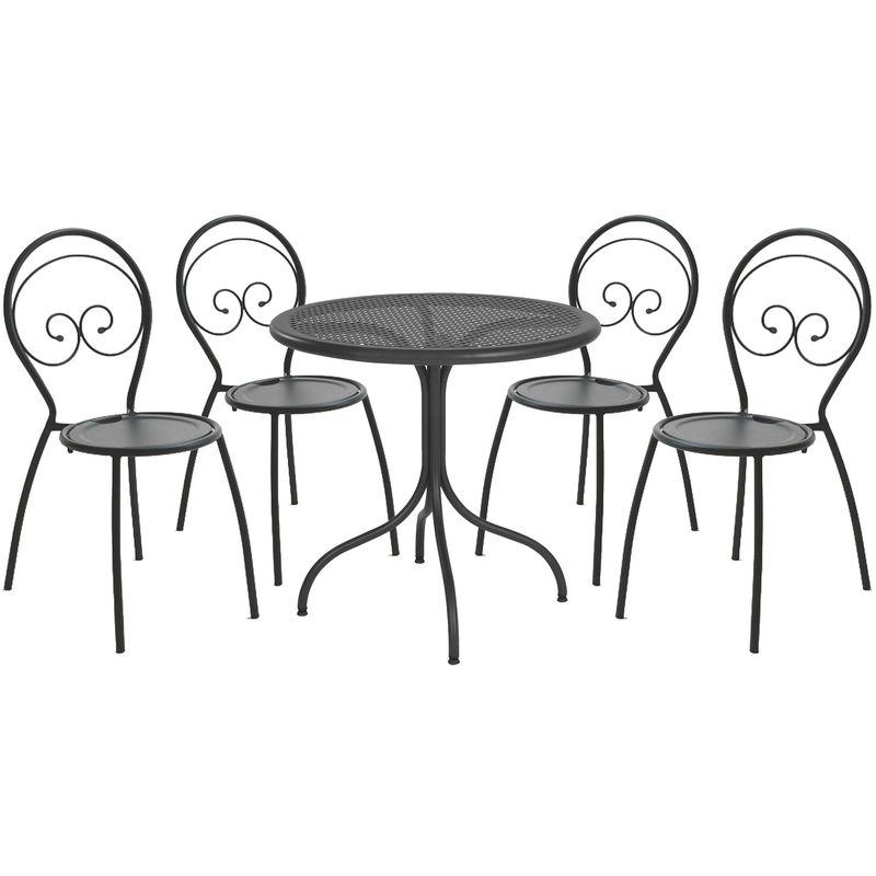 Set Tavolo Tondo E 4 Sedie Da Giardino In Acciaio Fiona Antracite - Pasotti