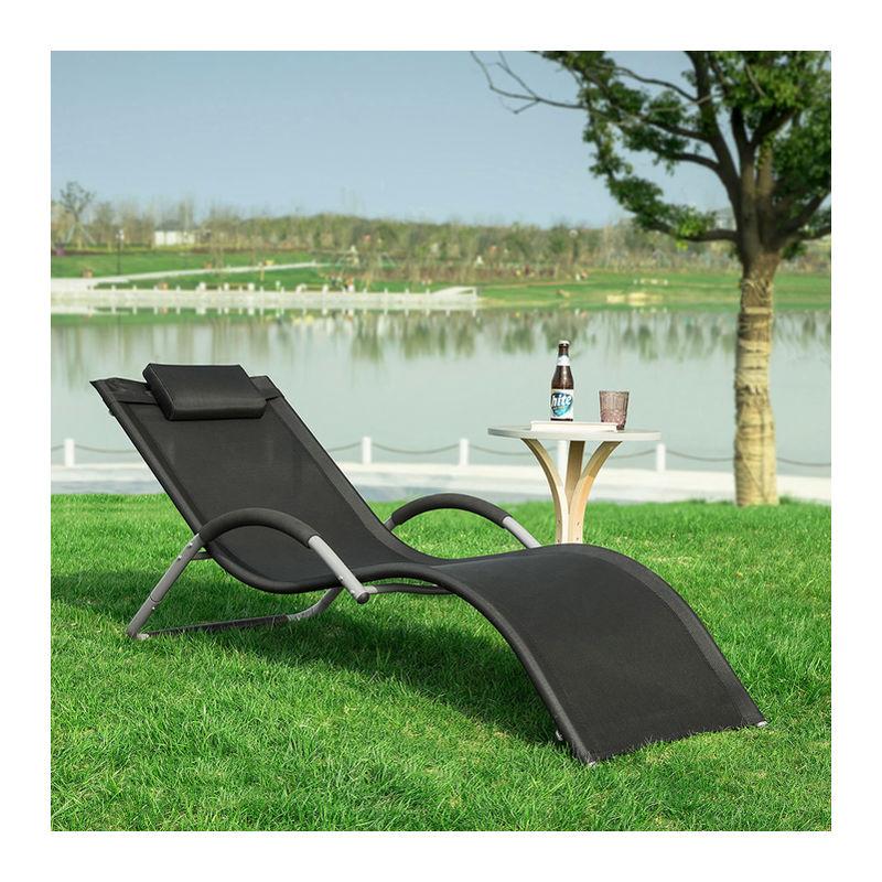 Sobuy - Sedia Sdraio Lettino da Giardino in Verniciato a Polvere Ferro e Tessuto di teslin, Nero, OGS38-SCH Sobuy - Sedia Sdraio Lettino da Giardino in Verniciato a Polvere Ferro e Tessuto di teslin, Nero, OGS38-SCH