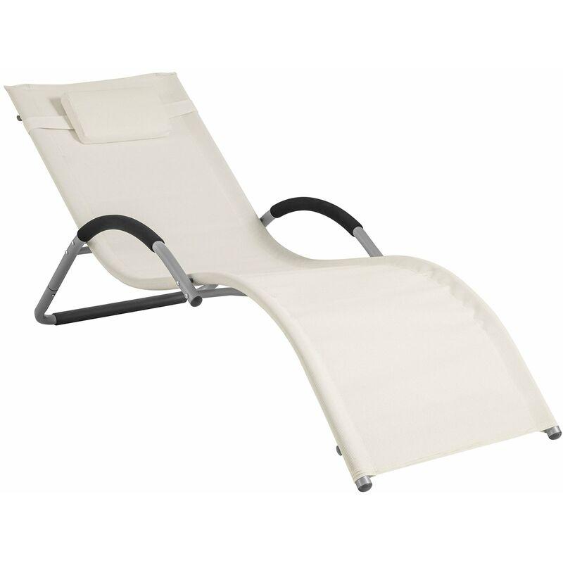 Sedia Sdraio Lettino da Giardino in Verniciato a Polvere Ferro e Tessuto di teslin, Bianco, OGS38-W - Sobuy