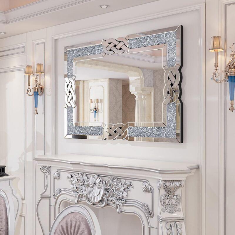 Luvodi - Specchio Decorativo Diamante Cristallo a Vetro ingresso da Parete 100x70cm Grande Rettangolare
