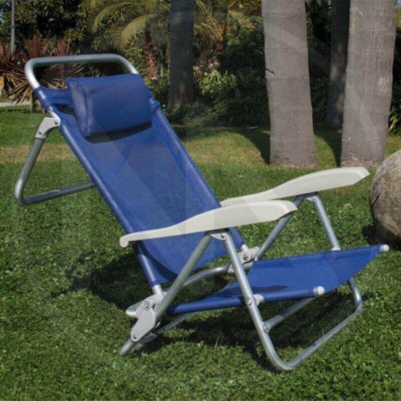 DES - Sdraio con cuscino e braccioli in alluminio blu cm 39x52x16/82h