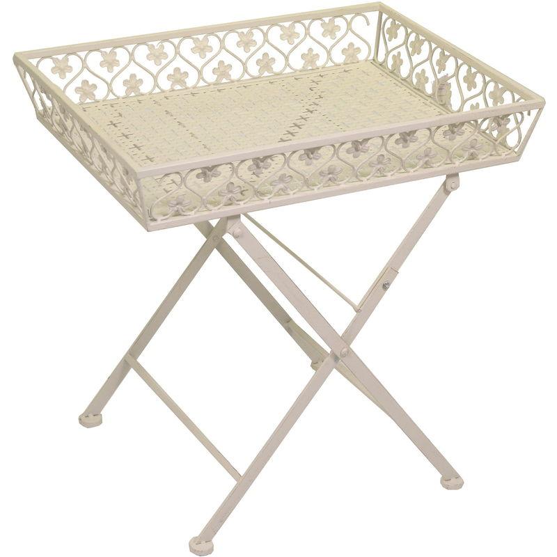 Tavolino Da Giardino Rettangolare Con Vassoio In Metallo Letizia Bianco - Adami