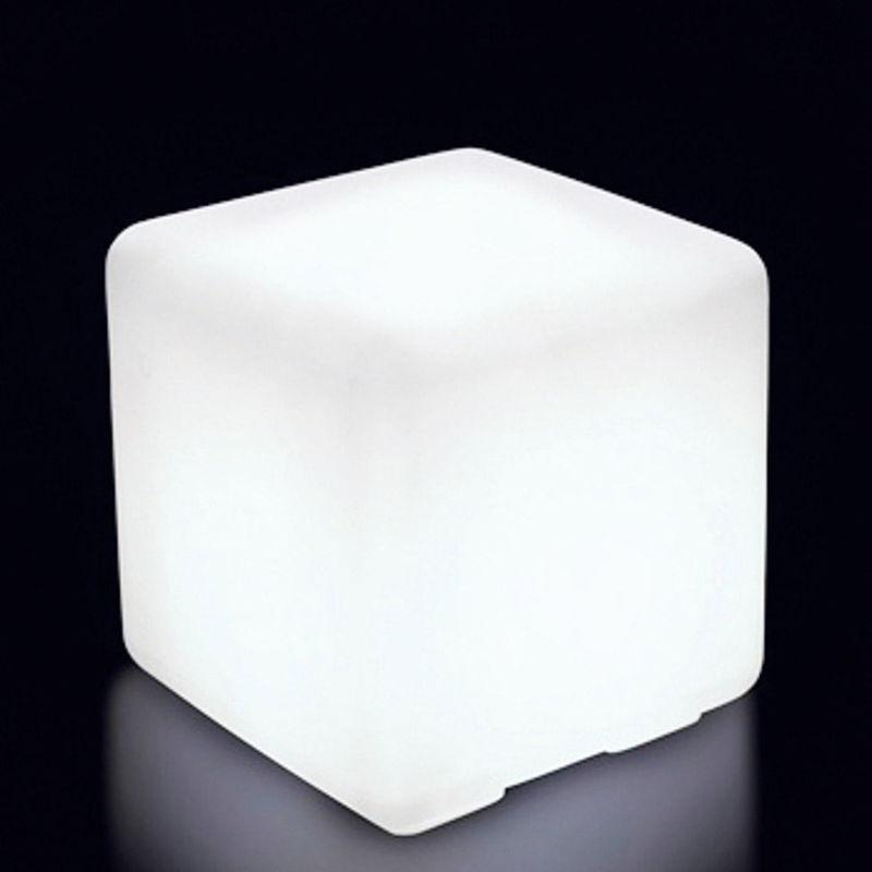 Tavolino Luminoso Da Giardino 43x43x43 Cm In Polietilene Cubo Bò Bianco Perla - Vanossi