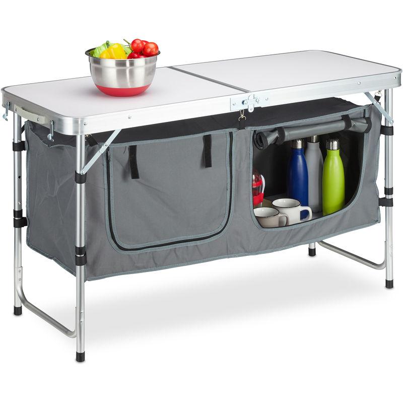Relaxdays Tavolino Pieghevole da Campeggio, Regolabile in Altezza, Scomparto, Alluminio e MDF, LP 120x62, Argento/Bianco Relaxdays Tavolino Pieghevole da Campeggio, Regolabile in Altezza, Scomparto, Alluminio e MDF, LP 120x62, Argento/Bianco