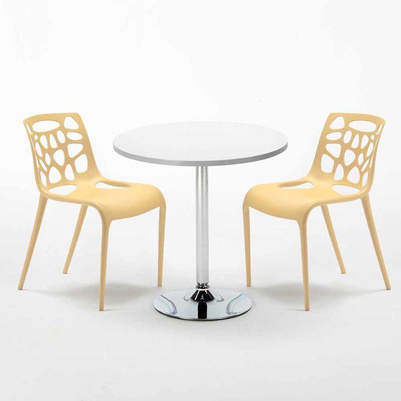 Tavolino Rotondo Bianco 70x70cm Con 2 Sedie Interno Gelateria LONG Island | Beige - AHD AMAZING HOME DESIGN