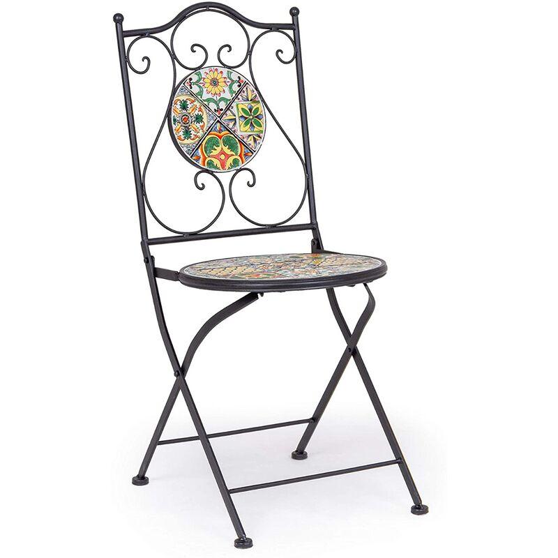 Sedia da esterno pieghevole Naxos acciaio e decoro in ceramica arredo da giardino Bizzotto Sedia da esterno pieghevole Naxos acciaio e decoro in ceramica arredo da giardino Bizzotto
