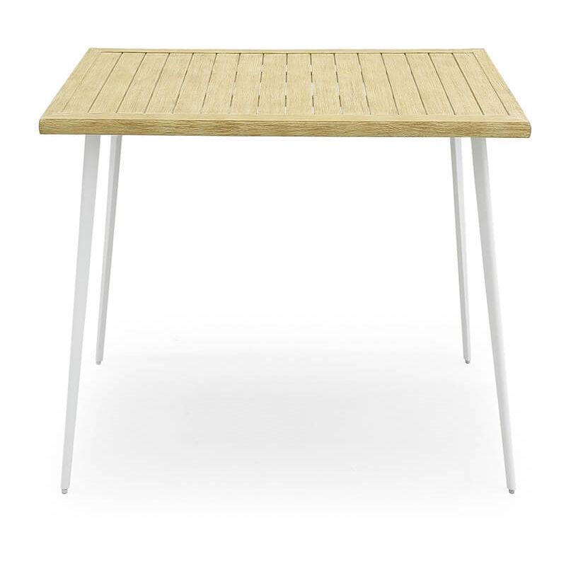 Tavolo Da Giardino 90x90x75 Cm In Acciaio Leonardo Bianco E Effetto Legno - Kraus