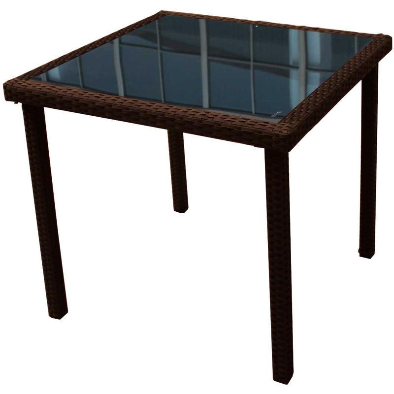 Tavolo New Edera 80x80x74h in polirattan con vetro Colore MARRONE - CERAMICSTORE