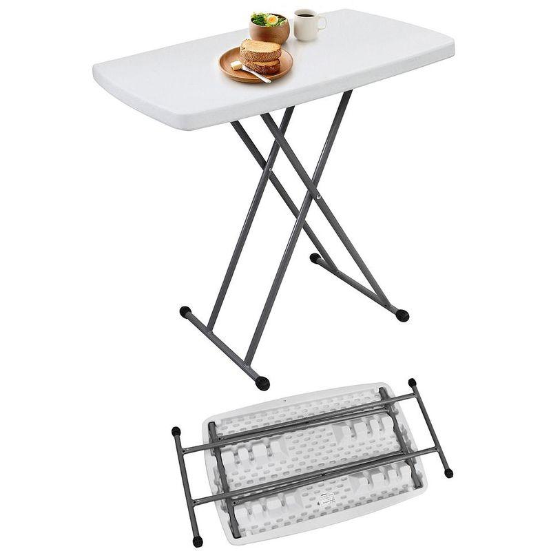 Todeco - Tavolo Pieghevole Regolabile, Tavolo Compatto E Pieghevole, 76 x 50 x 51/63/74 cm, Bianco, Materiale: HDPE, Acciaio