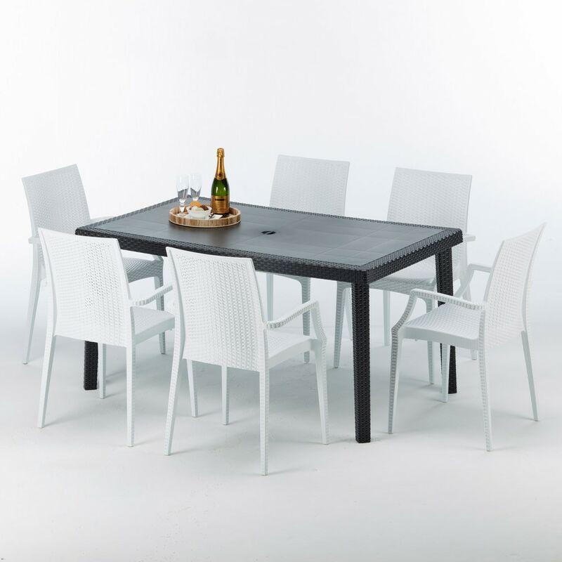 Grand Soleil - Tavolo Rettangolare Nero 150x90 cm con 6 Sedie Colorate Enjoy | Bistrot Arm Bianca