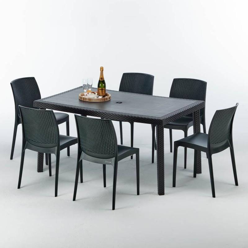 Grand Soleil - Tavolo Rettangolare Nero 150x90 cm con 6 Sedie Colorate Enjoy | Boheme Nere Antracite