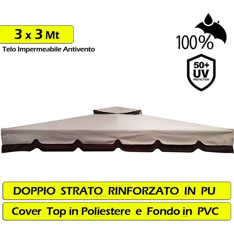 Telo Copertura Gazebo 3X3 300gr Ricambio Camino Antivento Antipioggia 3 X 3 mt Telo Copertura Gazebo 3X3 300gr Ricambio Camino Antivento Antipioggia 3 X 3 mt