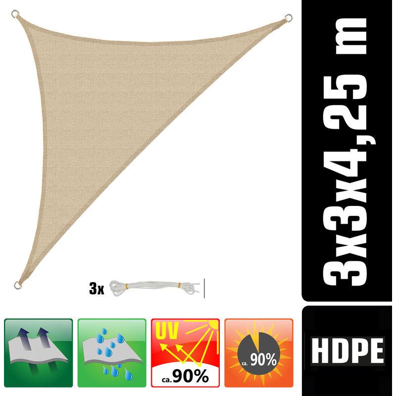 Tenda da Sole UV -3x3x4,25 Triangolo HDPE - Telo di Protezione Solare Beige - AMANKA