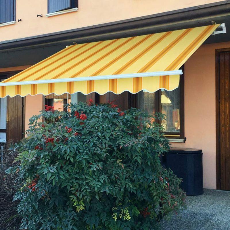 Tenda parasole in alluminio avvolgibile allungabile 2,5 x 2 metri a righe beige e giallo ocra tela molto spessa da 280 gr mq per balcone veranda