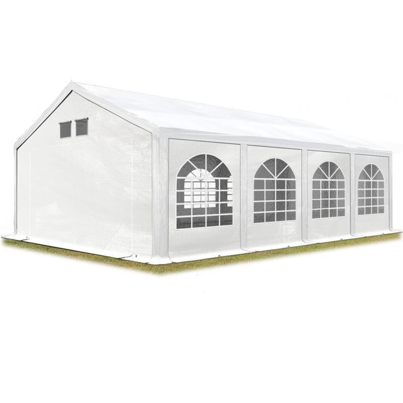 Tendone per Feste Gazebo 4x8 m bianco PE 300g/m² Impermeabile Protezione UV Tenda Giardino Sagre Eventi Mercati Esterno con telaio a pavimento