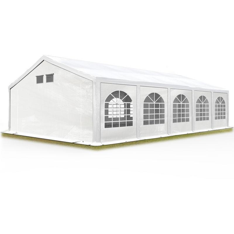 Tendone per Feste Gazebo 5x10 m bianco PE 300g/m² Impermeabile Protezione UV Tenda Giardino Sagre Eventi Mercati Esterno con telaio a pavimento