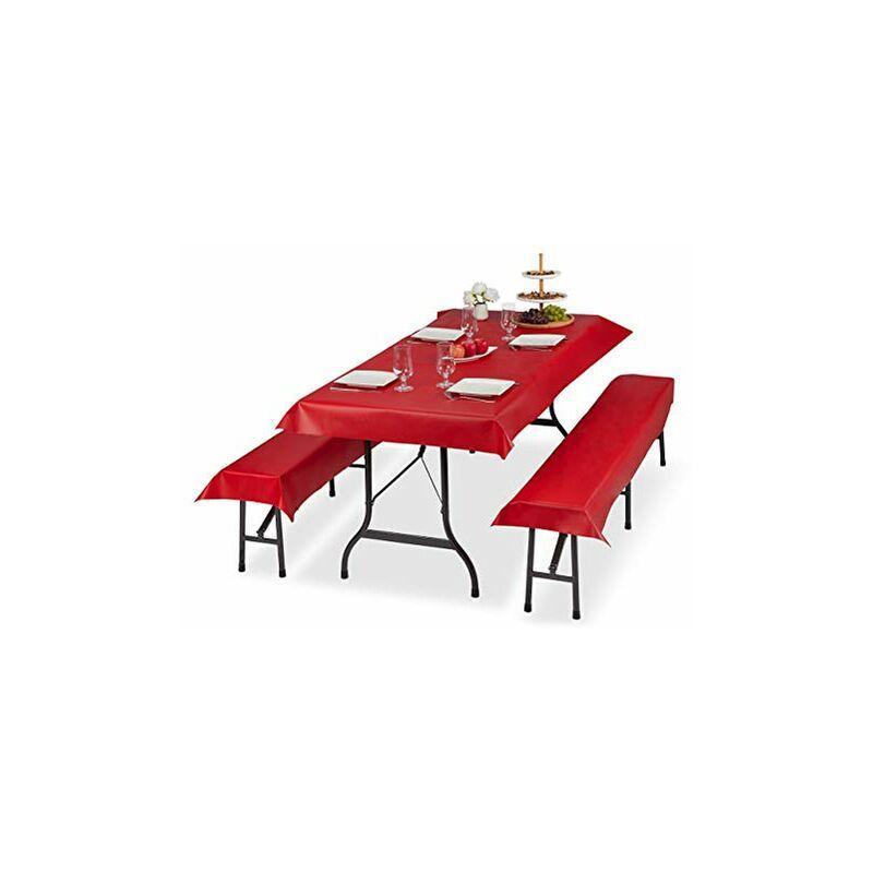 Tovaglie per Tavoli e Panche da Birreria, in Set da 3, Misure LxP 100 x 250 cm, 2 Copri Panca, Lavabili, Rosso - Relaxdays