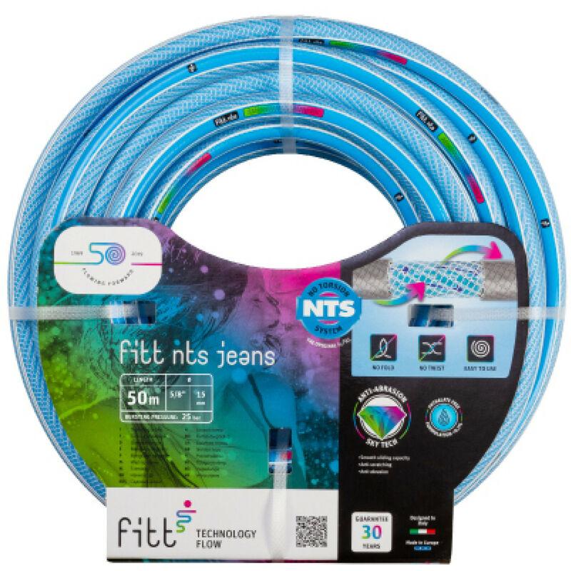 Nts jeans 5/8' (15 mm) 50 m - Tubo Azzurro per Irrigazione da Giardino, Robusto e Malleabile, per Uso Intensivo - Fitt