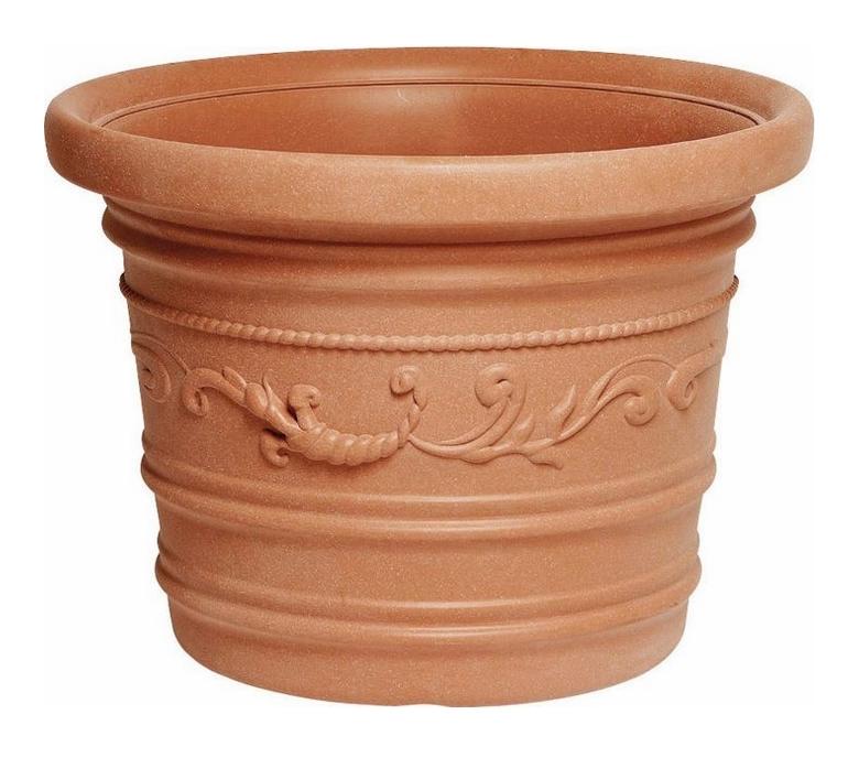 Vaso Tondo Festonato 50Cm in Resina colore Terracotta Doppio Bordo