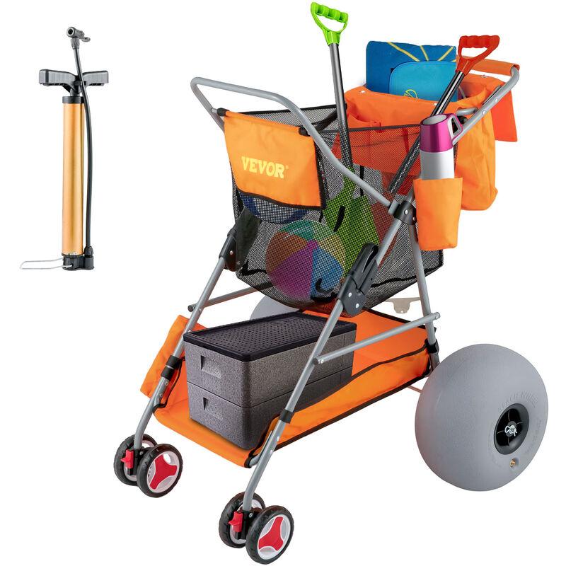 Vevor Carrello Pieghevole per Spiaggia con 4 Ruote Sacchetti Portaoggetti Capacita Carico Max. 160 kg, Carrello da Spiaggia Pieghevole con Ruote