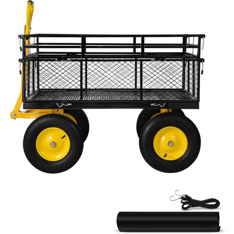 Mophorn - Carrello da giardino in acciaio con capacita di carico pesante di 1400 lbs, fianchi in rete rimovibili, pianale convertibile, maniglia 2 in