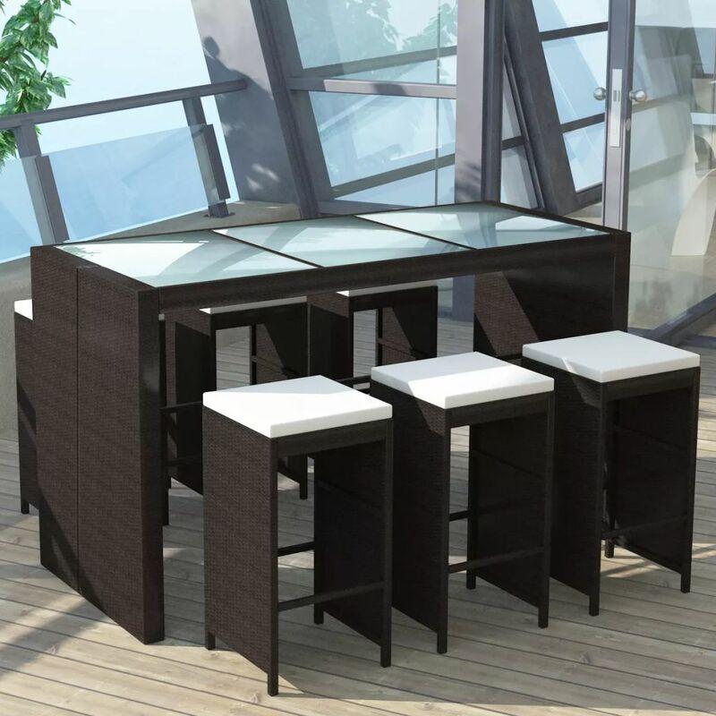 Vidaxl - Set da Bar da Giardino 7 pz con Cuscini in Polyrattan Marrone - Marrone