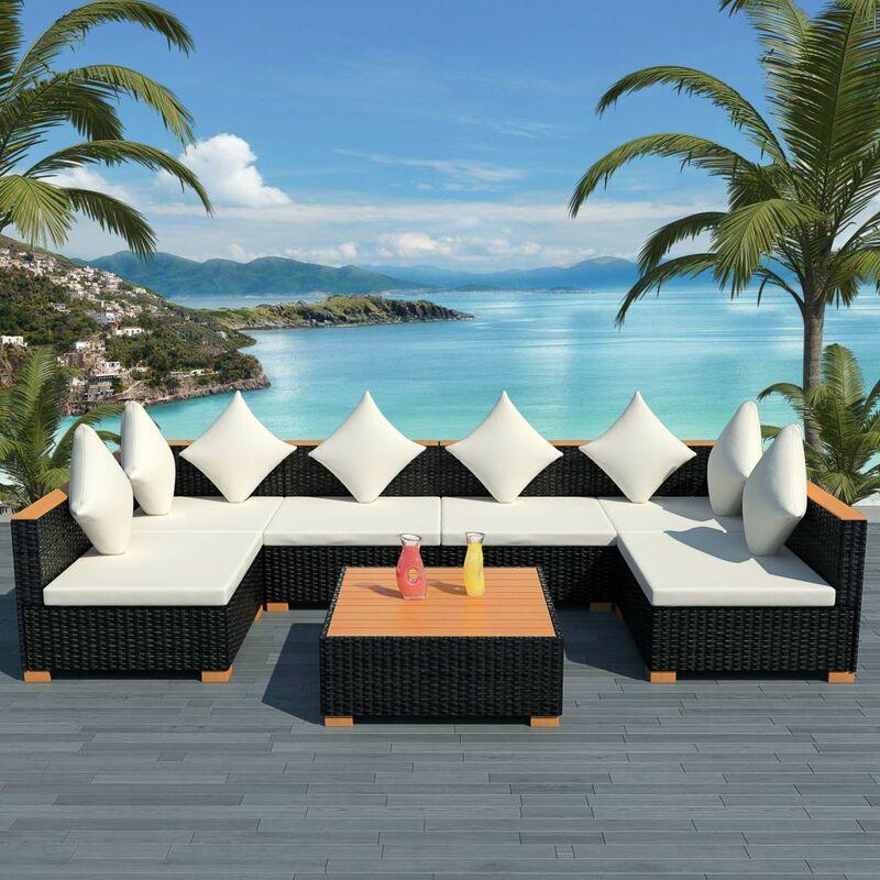 Set Divani da Giardino 7 pz con Cuscini in Polyrattan Nero - Nero - Vidaxl