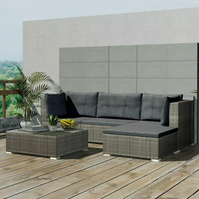Set Divani da Giardino 5 pz con Cuscini in Polyrattan Grigio - Grigio - Vidaxl