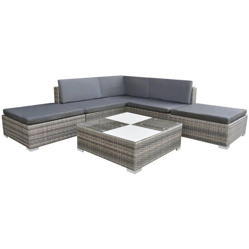 Set Divani da Giardino 6 pz con Cuscini in Polyrattan Grigio - Grigio - Vidaxl