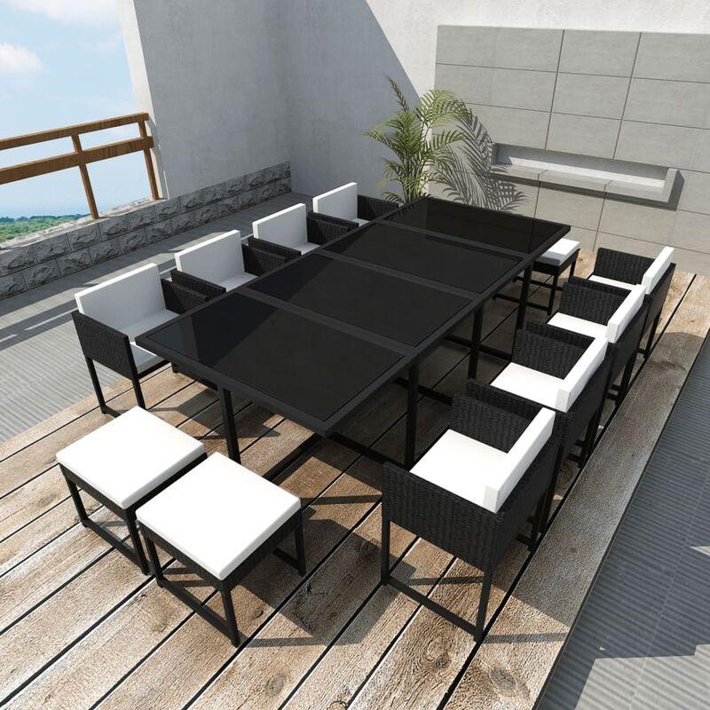 Set da Pranzo da Giardino 13 pz con Cuscini in Polyrattan Nero - Nero - Vidaxl