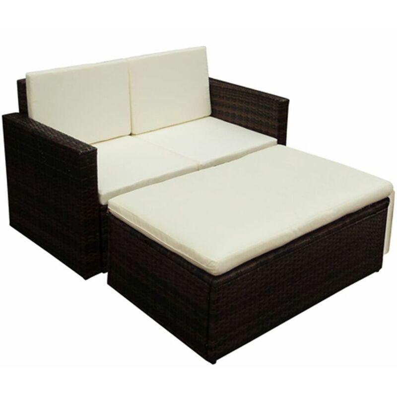 Set Divani da Giardino 2 pz con Cuscini in Polyrattan Marrone - Marrone - Vidaxl