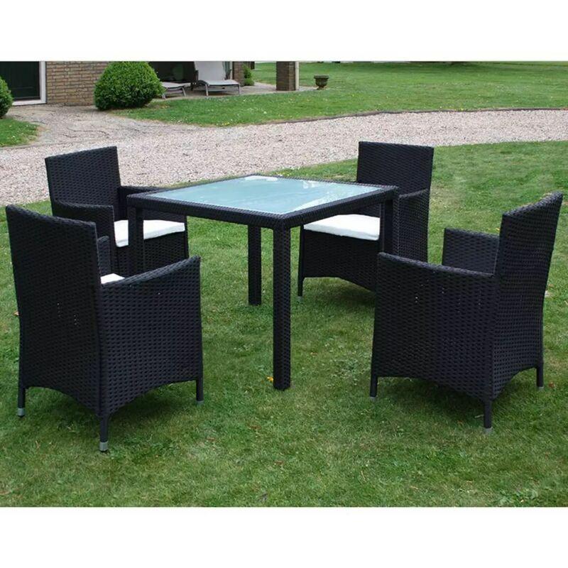 vidaXL Set da Pranzo da Giardino 5 pz con Cuscini in Polyrattan Nero - Nero