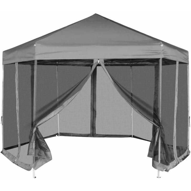 vidaXL Gazebo Esagonale Pop-Up con 6 Pareti Grigio 3,6x3,1 m - Grigio