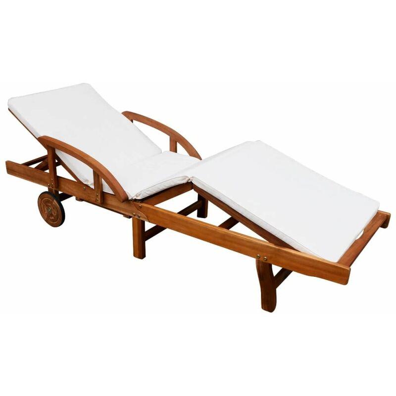Sedia a Sdraio con Cuscino in Legno Massello di Acacia - Marrone - Vidaxl Sedia a Sdraio con Cuscino in Legno Massello di Acacia - Marrone - Vidaxl