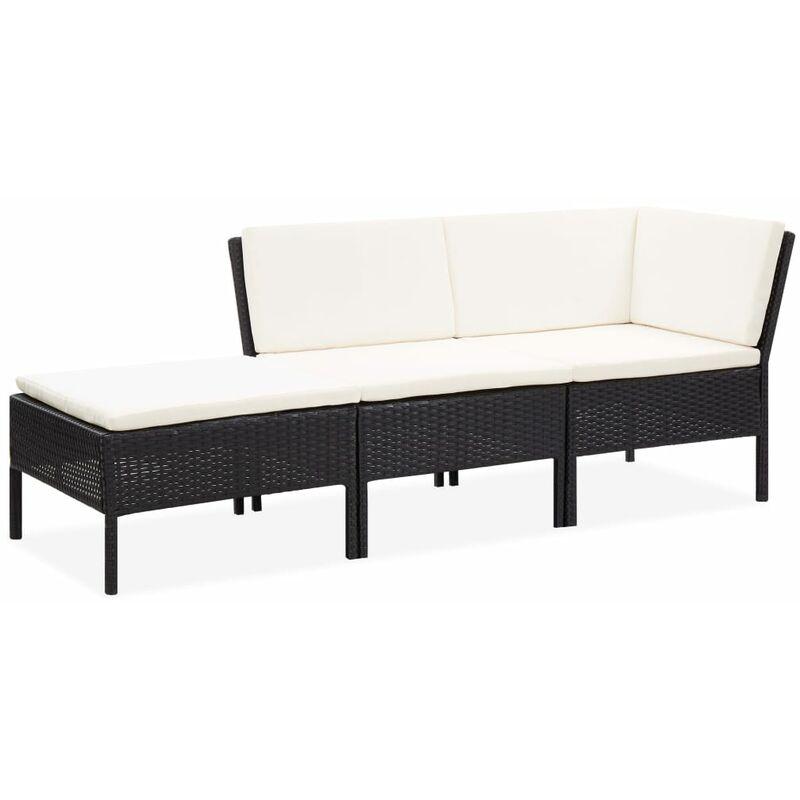 Set Divani da Giardino 3 pz con Cuscini in Polyrattan Nero Modello 1 - Nero - Vidaxl